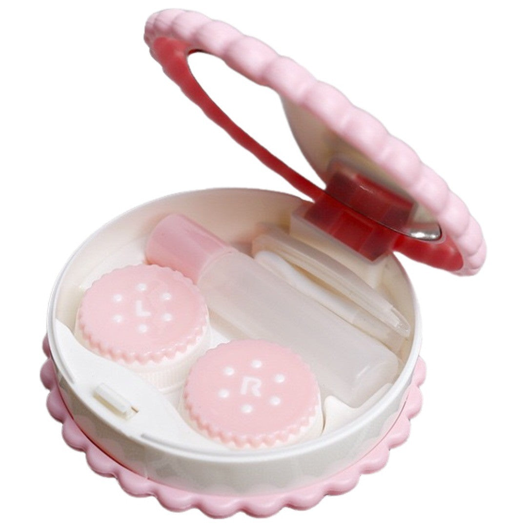 コンタクトレンズケース コンタクトケース 携帯用 持ち運び ソフトレンズ用 クッキー型 保存液容器 ピンセット付き スポイト付き 鏡付き 洗浄液入れ ミラー コンタクトケア用品 カラコンケース コンパクト 旅行用 外出用 トラベル 出張 持ち歩き かわいい おしゃれ キュート ガーリー ピンク 青 黄 緑