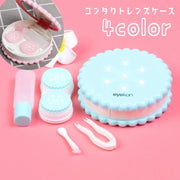 コンタクトレンズケース コンタクトケース 携帯用 持ち運び ソフトレンズ用 クッキー型 保存液容器 ピンセット付き スポイト付き 鏡付き 洗浄液入れ ミラー コンタクトケア用品 カラコンケース コンパクト 旅行用 外出用 トラベル 出張 持ち歩き かわいい おしゃれ キュート ガーリー ピンク 青 黄 緑