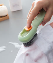 靴ブラシ 靴洗いブラシ 柄付きブラシ 汚れ落とし シューズブラシ 洗濯ブラシ ワンプッシュ 洗剤投入 掃除用品 持ち手 衣類 ストラップ付き