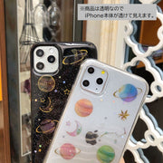 iPhoneケース カバー スマホケース スマホ用品 透明 クリアケース ブラック 惑星 月 星 スター ラメ かわいい おしゃれ 背面保護 汚れ防止 X XR XS XSMax 11 12 13 14 mini Pro Max Plus