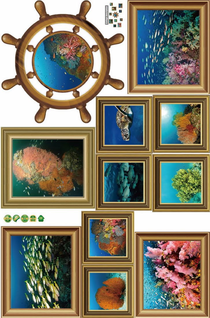 インテリア ウォールステッカー ウオールシール 海 魚 サンゴ 絵 額縁 マリン 癒し 小物 雑貨 室内装飾 壁紙シール