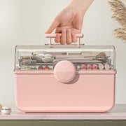 メイクボックス コスメボックス 化粧品収納ケース 救急箱 薬箱 多機能 3層折り畳み式 大容量 携帯 ロック機能 取っ手付 透明