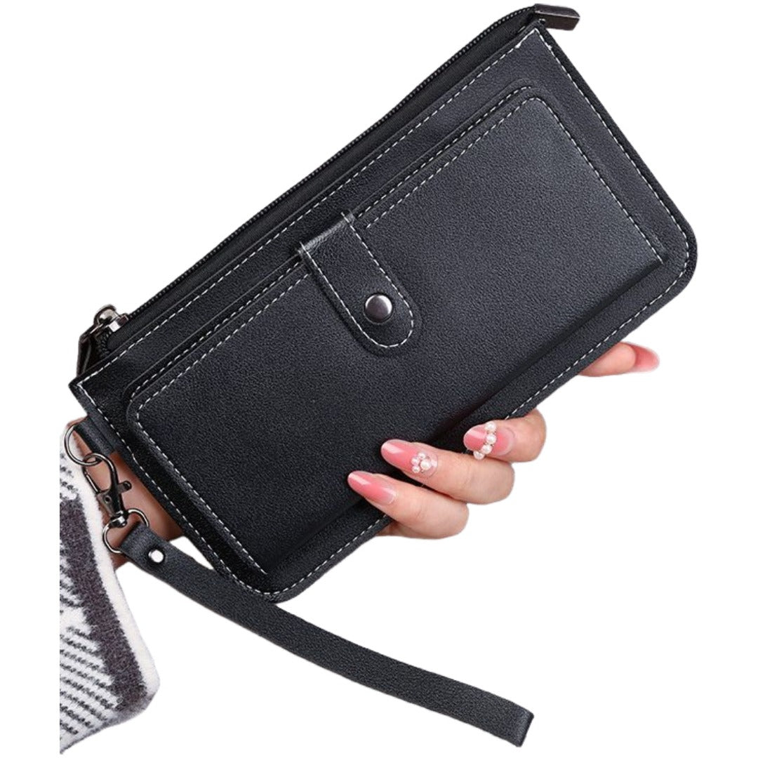 財布 ウォレット 長財布 ロングウォレット レディース 女性 婦人 お札入れ 小銭入れ カード入れ スマホ入れ スマホポーチ レザー調 ファスナー ジッパー ストラップ付 持ち歩き 持ち運び フェイクレザー 上品 きれいめ おしゃれ プレゼント 贈り物 ギフト 赤 ワイン 紫 灰 緑 青 黒 ピンク