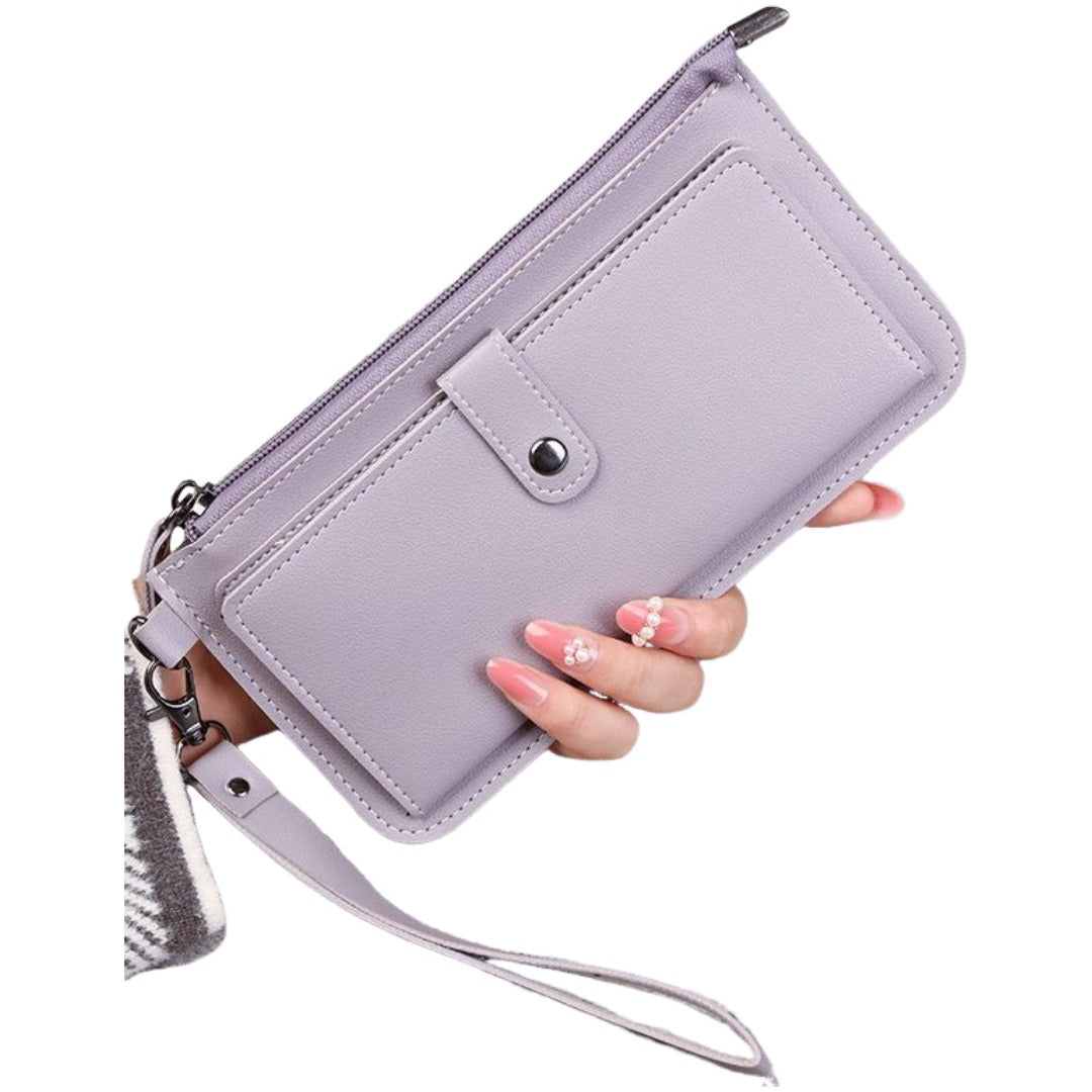 財布 ウォレット 長財布 ロングウォレット レディース 女性 婦人 お札入れ 小銭入れ カード入れ スマホ入れ スマホポーチ レザー調 ファスナー ジッパー ストラップ付 持ち歩き 持ち運び フェイクレザー 上品 きれいめ おしゃれ プレゼント 贈り物 ギフト 赤 ワイン 紫 灰 緑 青 黒 ピンク