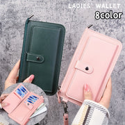 財布 ウォレット 長財布 ロングウォレット レディース 女性 婦人 お札入れ 小銭入れ カード入れ スマホ入れ スマホポーチ レザー調 ファスナー ジッパー ストラップ付 持ち歩き 持ち運び フェイクレザー 上品 きれいめ おしゃれ プレゼント 贈り物 ギフト 赤 ワイン 紫 灰 緑 青 黒 ピンク