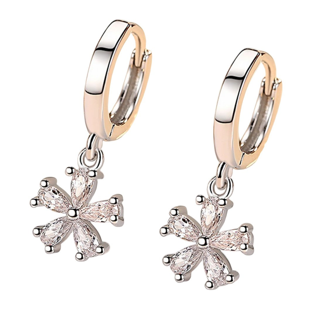 フープピアス リングピアス レディース アクセサリー ラインストーン フラワー 花 ワンタッチ キャッチ一体型 大人上品 おしゃれ かわいい ギフト プレゼント 贈り物 きれいめ お出かけ お呼ばれ カジュアル デイリー 女性用 婦人用 ファッション小物