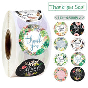 ギフトシール 500枚 1ロール ラッピング用品 thank you サンキュー フラワー 花 ラベル ステッカー プレゼント ギフト ありがとう お礼 英字 丸 まる シール 文具 日用品雑貨 たっぷり 大容量 華やか かわいい