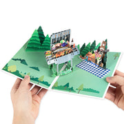 グリーティングカード メッセージカード 3D立体 ポップアップ 飛び出す BBQ バーベキュー キャンプ 森 動物 感謝 お祝い