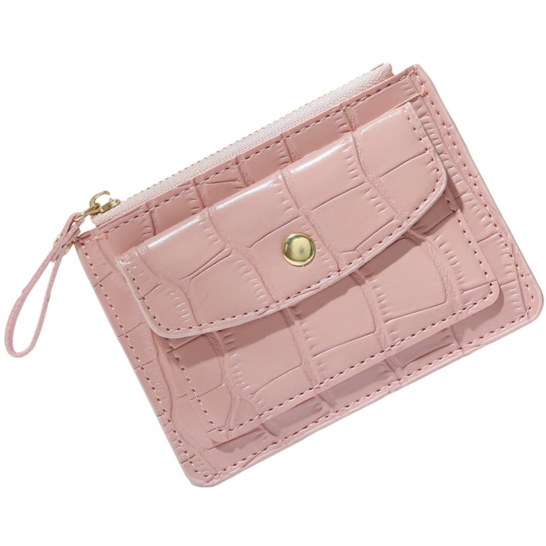 コインケース 小銭入れ カードケース レディース 女性用 カード入れ ミニ財布 フェイクレザー 型押し クロコ調 ファスナー スナップボタン おしゃれ