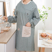 割烹着 かっぽう着 エプロン スモック風 レディース 保育士 作業服 袖付き 長袖 ポケット 料理 キッチン ガーデニング 防水 撥水 ワークエプロン 大人用 介護士 看護師 ストライプ ロング ゆったり 体型カバー 丸首 ラグラン パフスリーブ 袖口ゴム 動きやすい 着脱簡単 汚れ防止 ロゴ おしゃれ 飲食店 美容院 幼稚園 カフェ 女性 ギフト 贈り物 母の日 敬老の日