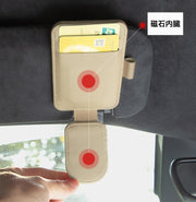 サングラスクリップ 車用 サングラスホルダー メガネクリップ カードホルダー ペンホルダー 多機能 サンバイザー取り付け レザー調 フェイクレザー 眼鏡 メガネ 磁石 マグネット シンプル おしゃれ スタイリッシュ 簡単装着 カー用品
