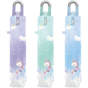 カラビナ付折りたたみ傘 ジュエルユニコーン柄 キッズ 折り畳み傘 雨傘 雨具 50cm 6本骨 女の子 子ども 子供 こども 小学生 レイングッズ 通園 通学 ゆめかわ パステル かわいい カラビナ付き 入学 プレゼント ランドセル 軽量