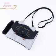 Coboca+ ファーしっぽ付ネコミミマルチポケット ネコミミ 猫耳 リボン ファーしっぽ キーホルダー パステル チェック 女の子 男の子 小学校 幼稚園 保育園 学童 入学 入園 ショルダー 誕生日 プレゼント