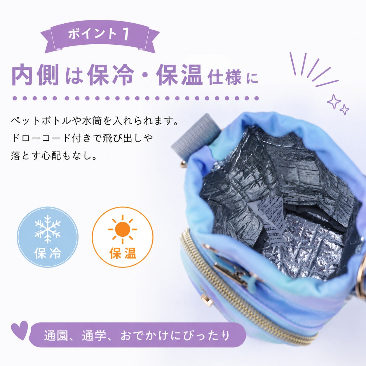 ボトルショルダーバッグ シマエナガ ネコ リボン チェック柄 保冷 商品画像2